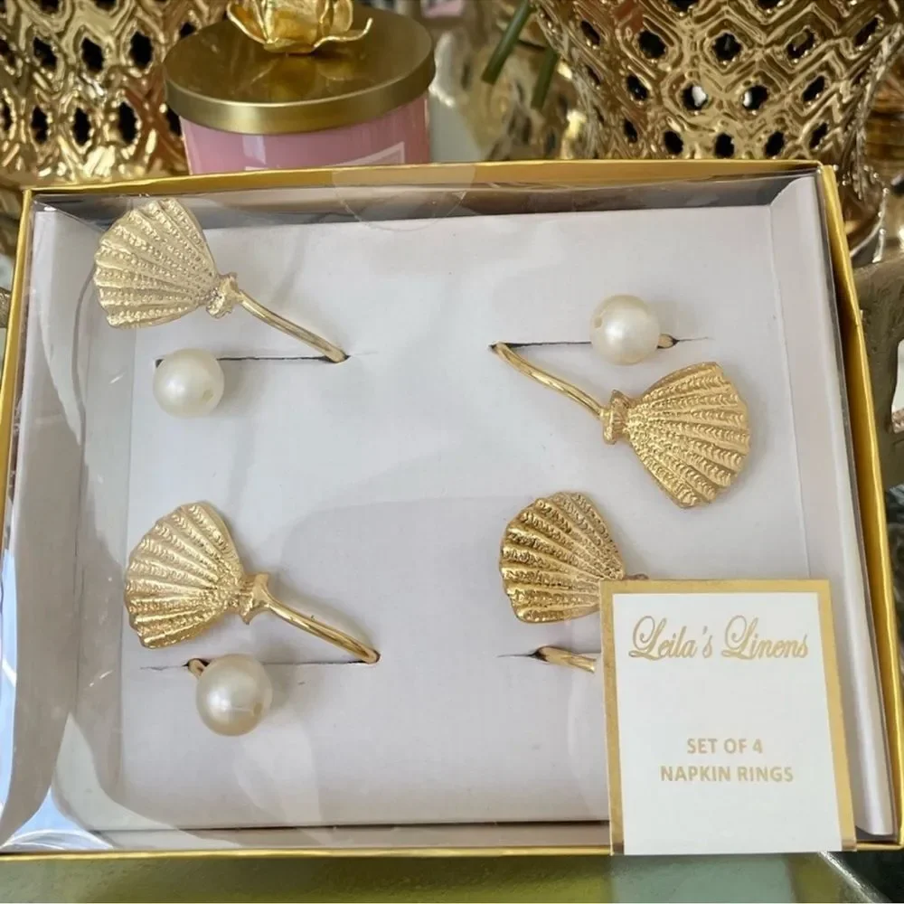 New BRASS SHELL/PEARL NAPKIN RING